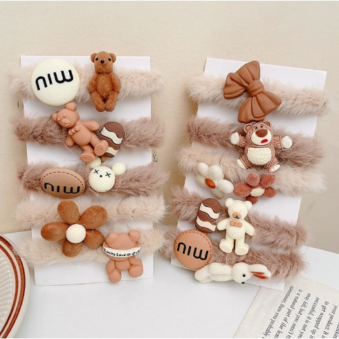 Set 5 chun tóc lông hình gấu xinh xắn