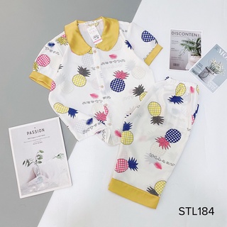 Bộ đồ mặc nhà Pyjamas lụa mango cao cấp, bộ ngủ quần lửng cổ sen dứa cổ vàng