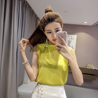 Sơmi cổ nơ sát nách dễ thương