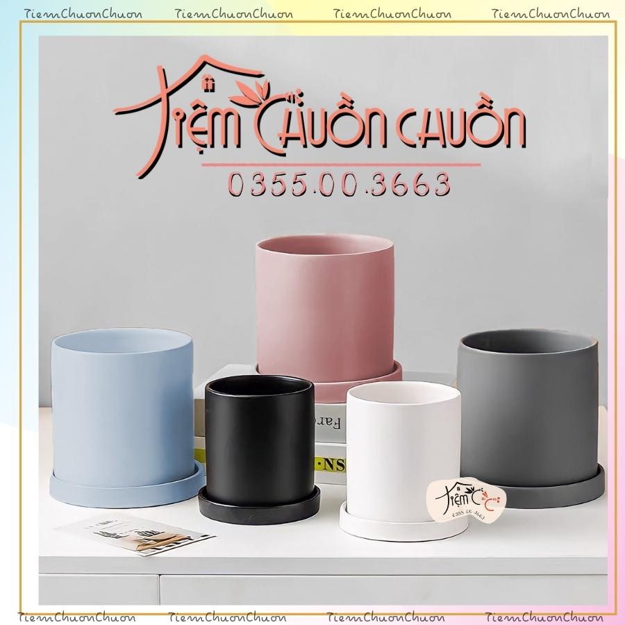 Chậu Hoa Sứ Dáng Trụ 5 Màu Pastel Cute Chậu Trồng Sen Đá - tiemchuonchuon - sứ Bát Tràng