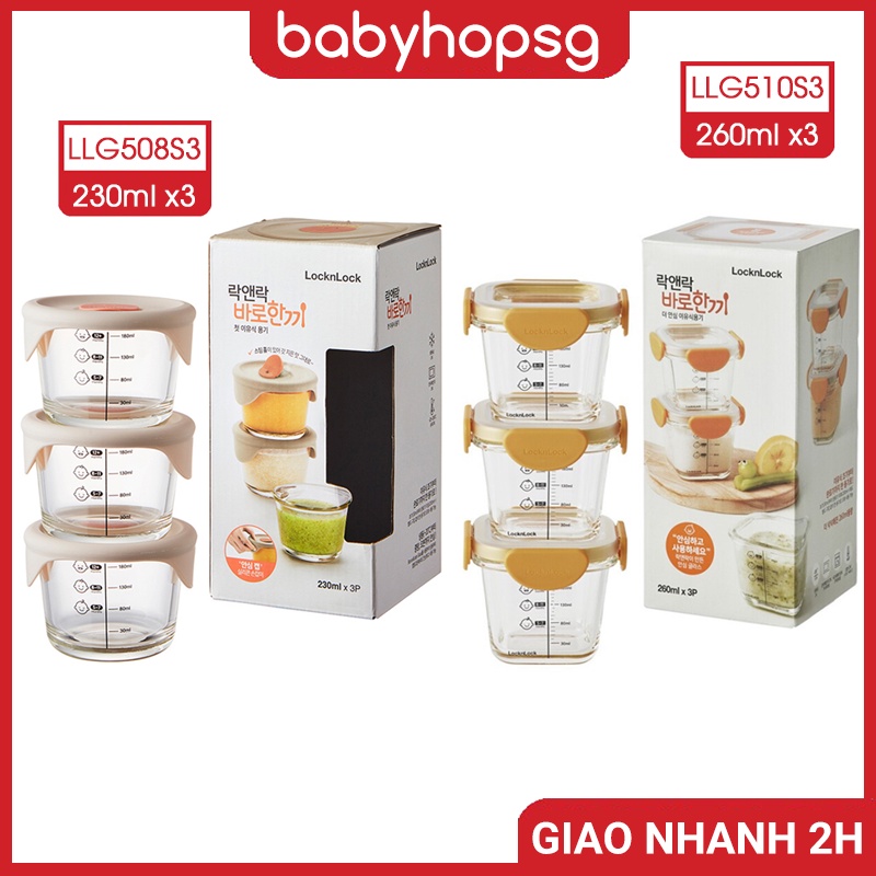 Hộp thủy tinh chia vạch Lock&Lock đựng thức ăn cho bé LLG508 và LLG510 - BABYHOPSG