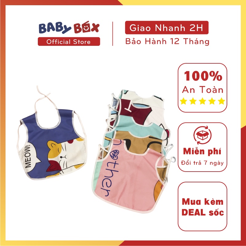 Yếm ăn dặm Ahimom, yếm ăn cho bé chống thấm có dây buộc dùng được 2 mặt - BabyBox