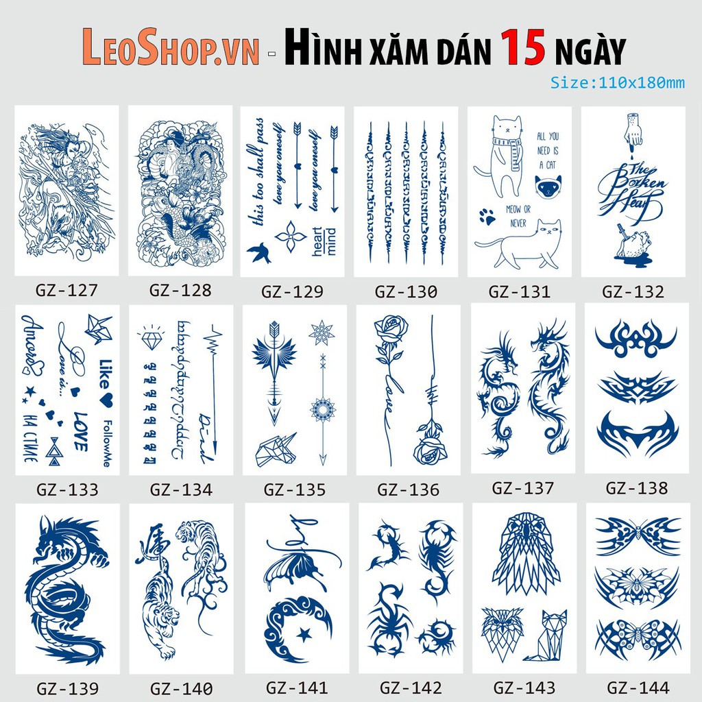 Xăm Dán Mực Henna Không Cần Khuôn LEO TATTOO GZ127-144 (18x11cm)