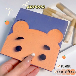 Bộ 4 thỏi son kem lì VONGEE kết cấu mềm kháng nước lâu trôi thiết kế họa tiết gấu màu cam