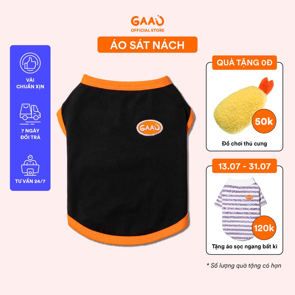Áo thú cưng chó mèo sát nách GAAU màu đen cam cotton co giãn nhiều size