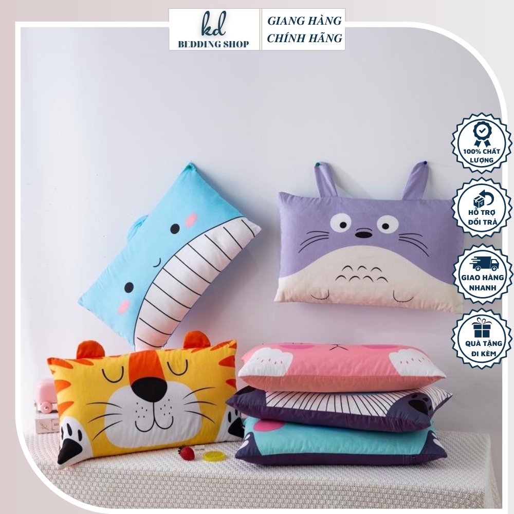 Gối cotton trẻ em, gối hoạt hình dễ thương 1 – 10 tuổi mềm mịn cho bé đi học KD BEDDING kích thước 30cm x 50cm