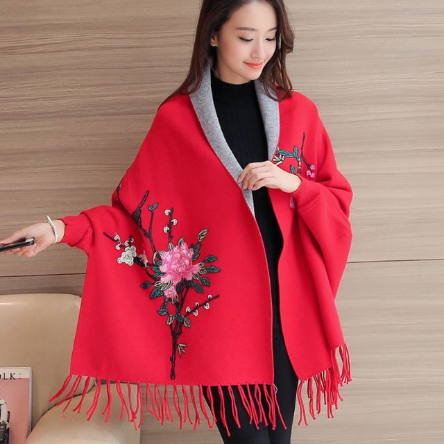 Áo len thêu hoa dạng khăn choàng ALTH99 (HÀNG ORDER 10-15 NGÀY)