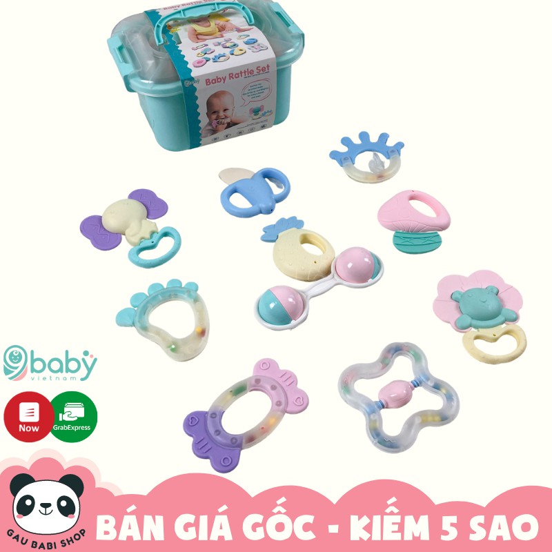 FREE SHIP !!! Set 10 món xúc xắc gặm nướu cho bé 9BABY đựng trong hộp nhựa cao cấp