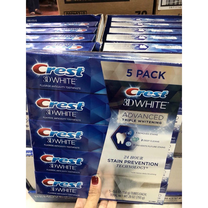 Kem đánh răng CREST 3D WHITE ADVANCED TRIPLE WHITENING 158G