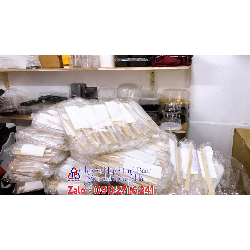 100 bộ đũa muỗng dùng 1 lần - Đũa muỗng khăn tăm dùng 1 lần sạch sẽ an toàn - Bộ đũa muỗng dùng 1 lần