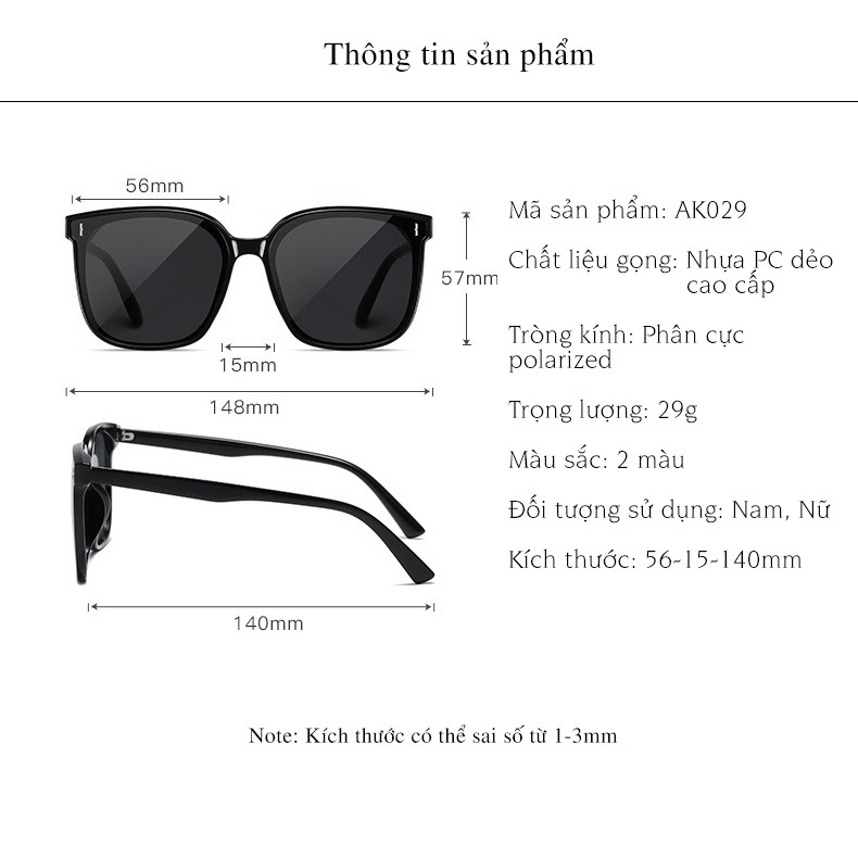 Kính mát thời trang nam nữ mắt kính vuông thời thượng tròng kính phân cực chống chói chống lóa mới nhất 2021-AK029 Aoron | BigBuy360 - bigbuy360.vn