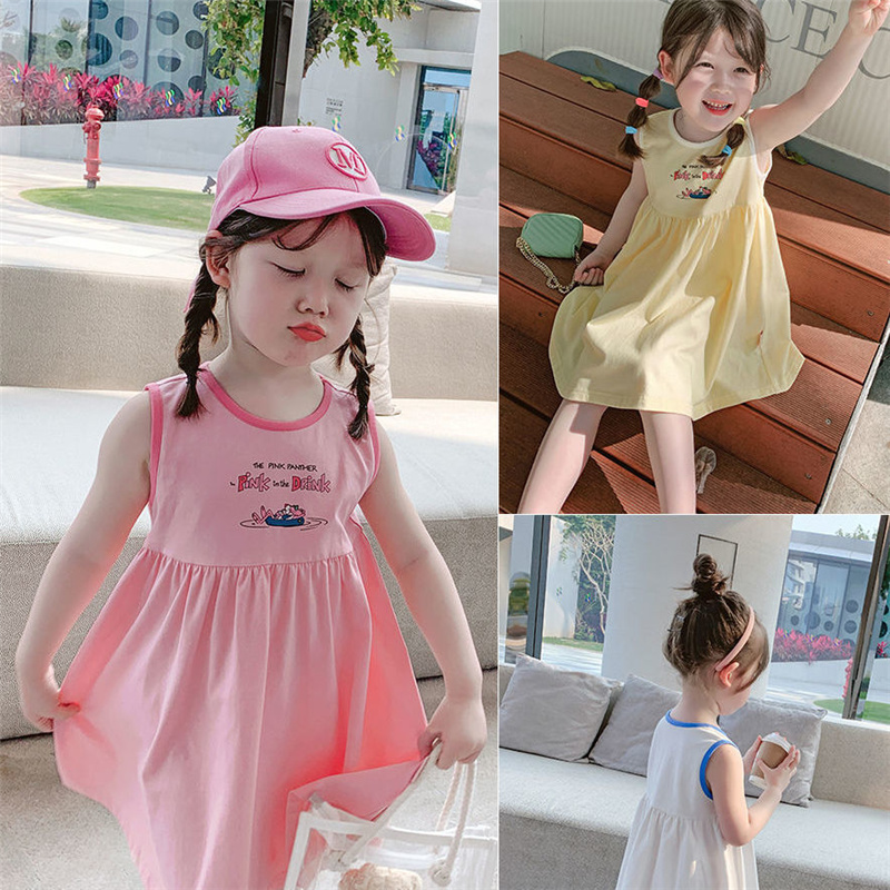 Đầm công chúa sát nách in họa tiết hoạt hình thiết kế dáng rộng thời trang mùa hè cho bé gái