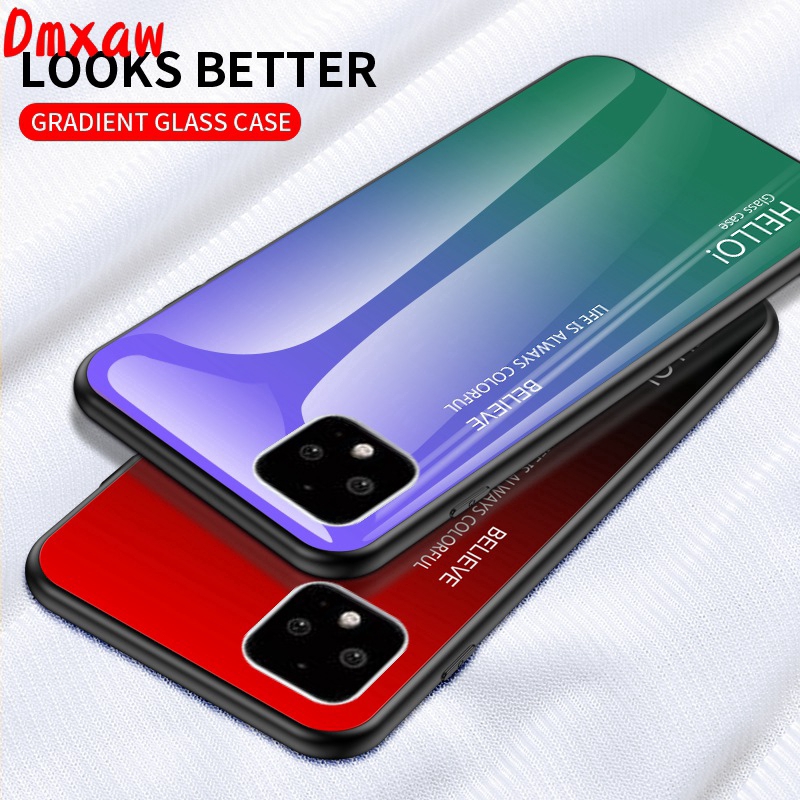 Ốp điện thoại mặt kính cường lực cứng viền mềm màu gradient dành cho Google Pixel 4 3A 3 2 XL