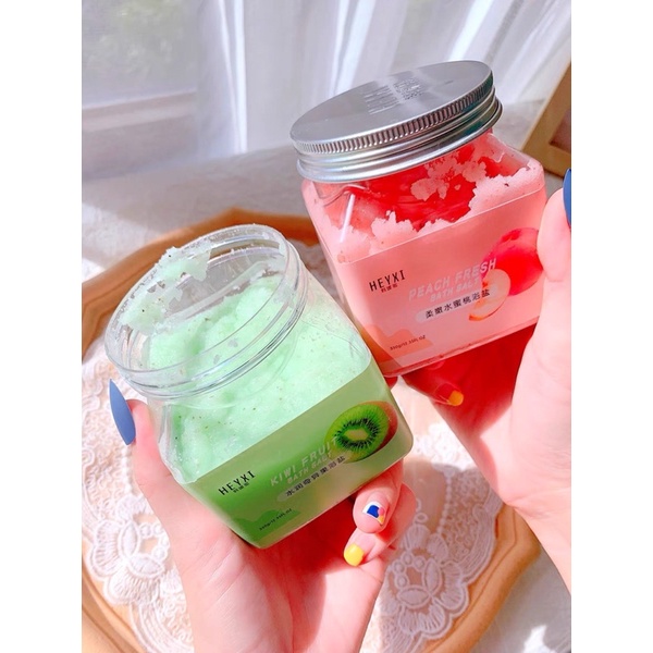 Tẩy da chết trái cây Heyxi làm sạch da dưỡng ẩm body 4 vị đào xoài việt quốc kiwi Crub Bath