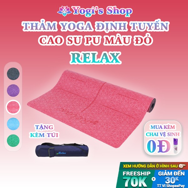 Thảm Yoga Định Tuyến Relax Cao Su Thiên Nhiên PU (Tặng Túi Đựng) | Thảm Hoa Văn Màu Đỏ, Bám Tốt, Chống Trượt