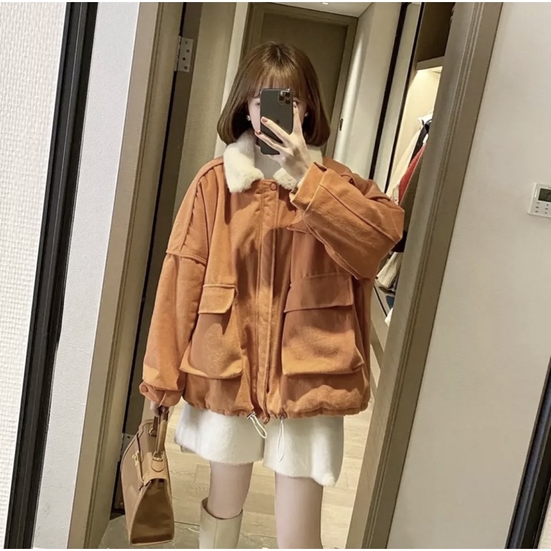 Áo Khoác Kaki 2 Lớp Túi Hộp Lót Lông  🌱 Áo Đại Hàn Nữ Dáng Rộng Dây Rút 3 Màu 🌱 | BigBuy360 - bigbuy360.vn