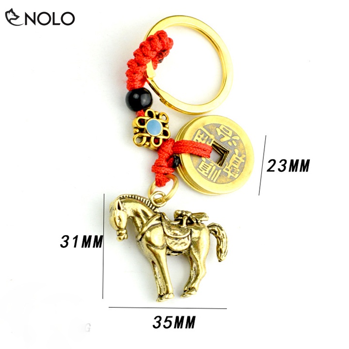 Móc Treo Chìa Khóa Hình Chú Ngựa Và 5 Đồng Xu Mã Đáo Thành Công