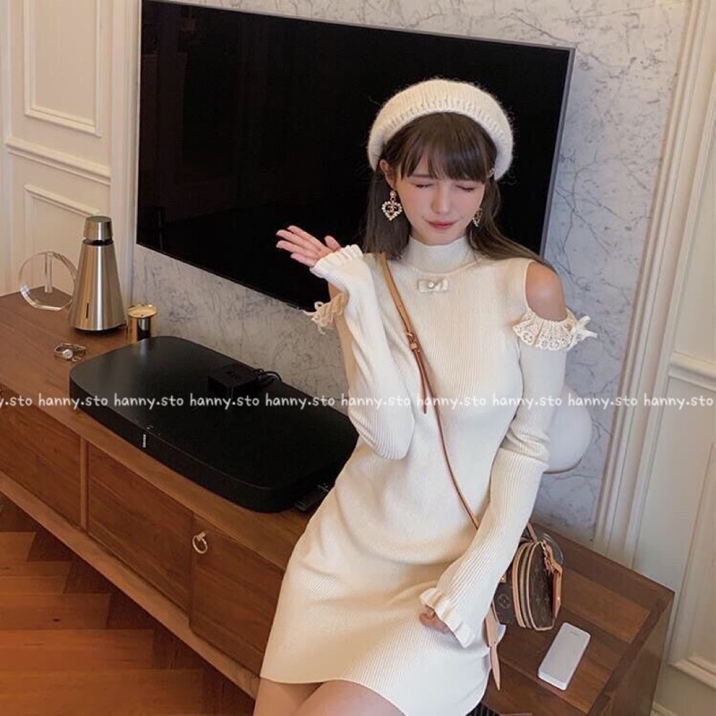 HANNY V20 Váy len bó hở vai