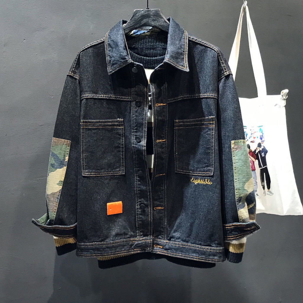 Áo khoác denim dáng rộng màu đen/xám/xanh dương thời trang xuân thu cho nam