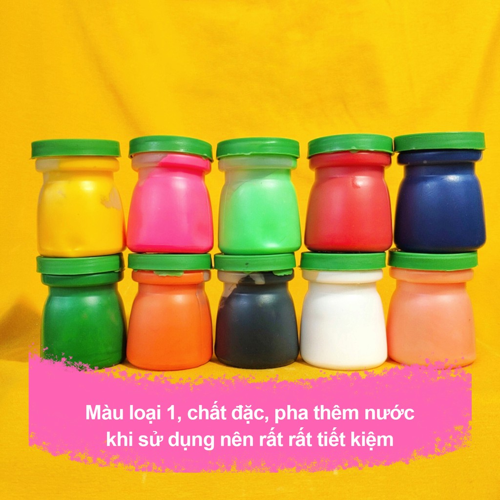 🌈Bộ 10 màu nước tô tượng, vẽ tranh cho bé 15 ml /1 màu - Màu loại 1 chất đặc, pha thêm nước khi dùng nên rất tiết kiệm