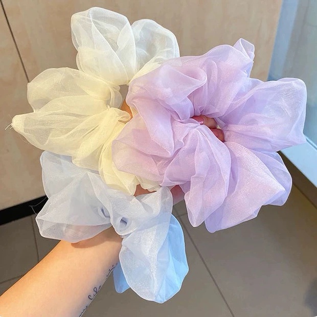 Dây buộc tóc vải bồng bềnh, scrunchies voan lưới tiểu thư - Y018