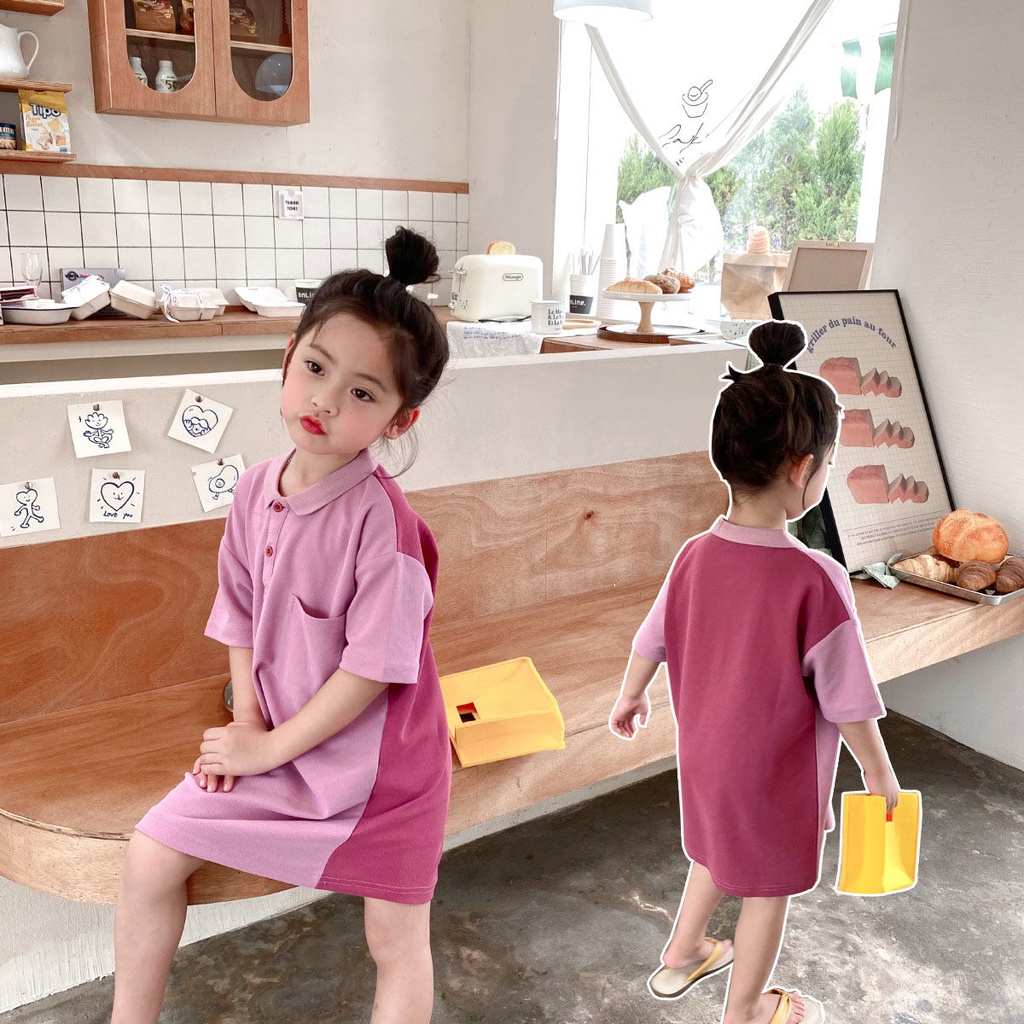 Đầm Thun Polo Màu Sắc Ngọt Ngào Phong Cách Hàn Quốc Thời Trang Mùa Hè Cho Bé Gái