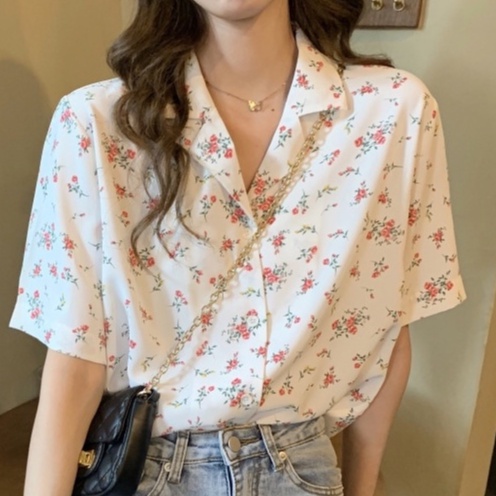 Áo Sơ Mi Chiffon Ngắn Tay In Họa Tiết Phong Cách Hàn Quốc Thời Trang Mùa Hè Mới Cho Nữ