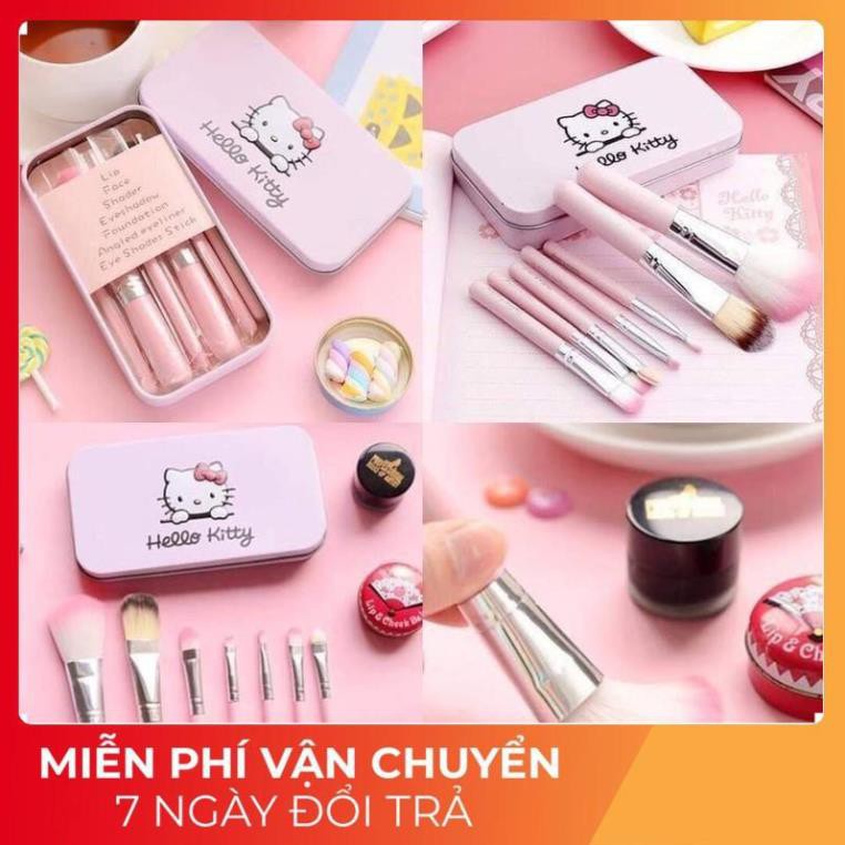 [FREESHIP] Set cọ trang điểm Kitty 7 món kèm hộp nhôm