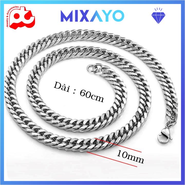 Dây chuyền nam inox cao cấp thời trang rẻ đẹp titan thép không gỉ kiểu lặc đôi MIXAYO kích cỡ 10mm PTDCNA188
