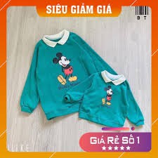 Sét Áo ný mickey xanh cổ sơ mi cho mẹ và bé  yêu kiêu