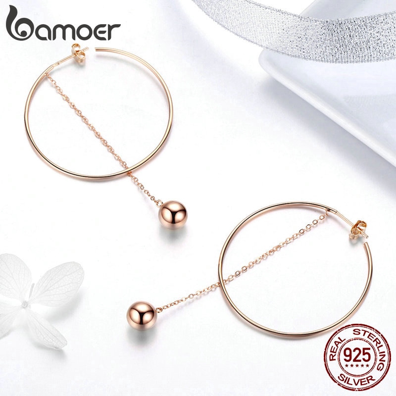 BAMOER Bông Tai TròN 100% BạC 925 Cho Nữ