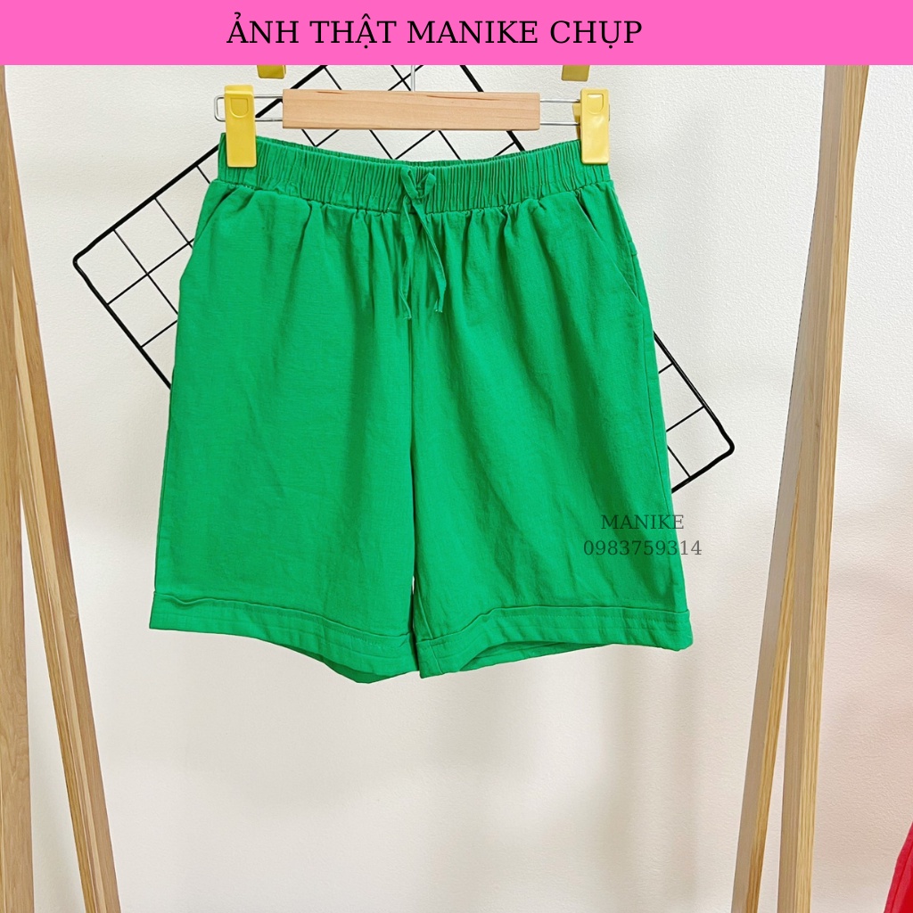 Quần Đùi Nữ Manike Chất Thô Kaki Mặc Nhà Đi Chơi Dáng Short Cạp Cao Lưng Thun