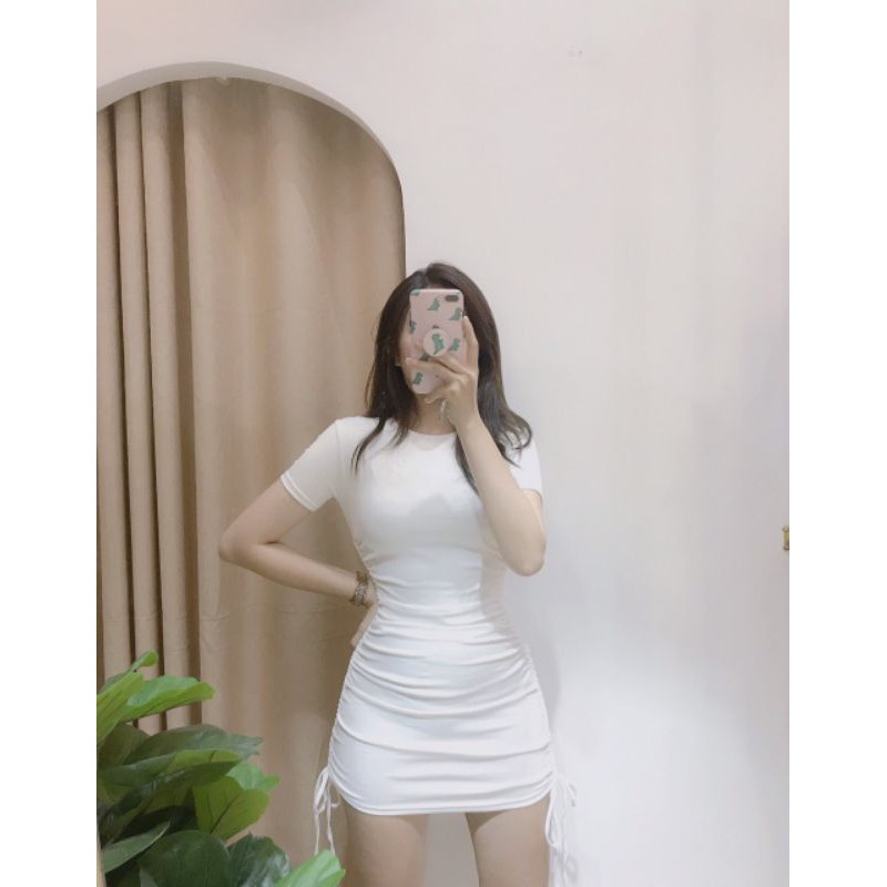 Váy ôm body dây rút sườn cổ tròn