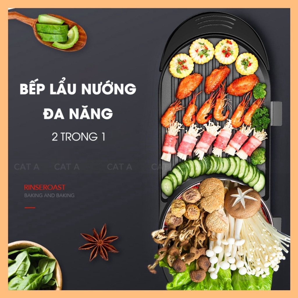 [CÓ SẴN] Bếp lẩu nướng 2 ngăn đa năng G36, Bếp điện 2 trong 1, Vừa lẩu vừa nướng siêu tiện lợi- Công suất 2150W