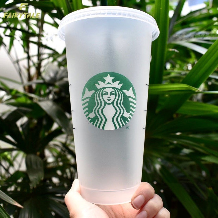 Ly đựng nước trong suốt in logo Starbucks kèm nắp