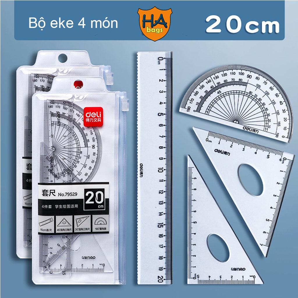 Bộ thước đo eke 4 món HB1020, thước thẳng dài 20cm