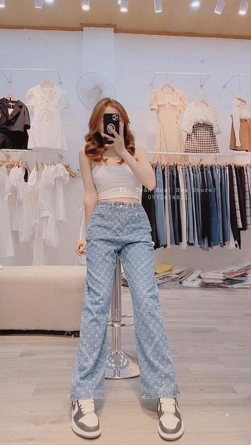 quần jeans ống rộng thêu nổi hàng Quảng châu hot trend
