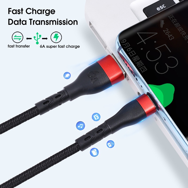 Cáp Sạc Nhanh/ Chuyển Đổi Dữ Liệu 6A USB Type C Dài 1m 2m Chuyên Dụng Cho Điện Thoại