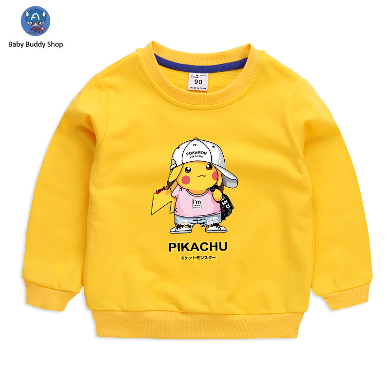 Áo Sweater Tay Dài In Hình Pikachu Dễ Thương 10 Màu Lựa Chọn Cho Bé