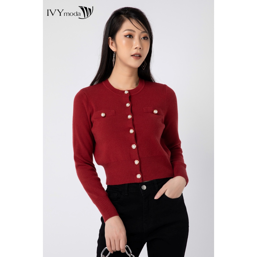 [NHẬP WABRTL5 GIẢM 10% TỐI ĐA 50K ĐH 250K ]Áo cardigan len nữ khuy ngọc IVY moda MS 77B7955