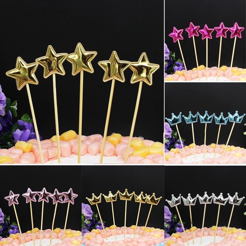 Set 5 Que Cắm Trang Trí Bánh Sinh Nhật Hình Ngôi Sao Năm Cánh Bằng Chất Liệu Da