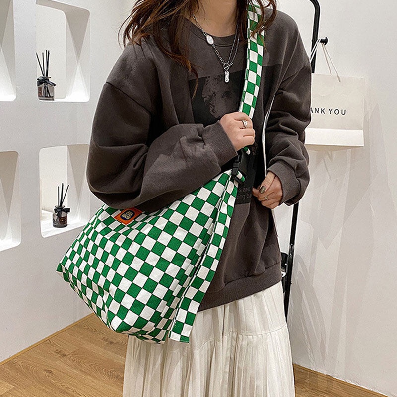 Túi xách YADOU vải canvas cỡ lớn kẻ sọc ca rô dễ thương cho nữ
