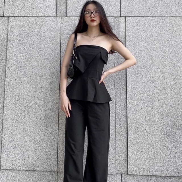 Set áo peplum đen cúp ngực