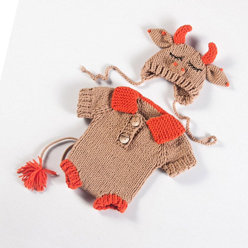 Bộ Áo Liền Quần Bằng Len Đan Kèm Nón Dành Cho Bé Sơ Sinh Chụp Ảnh