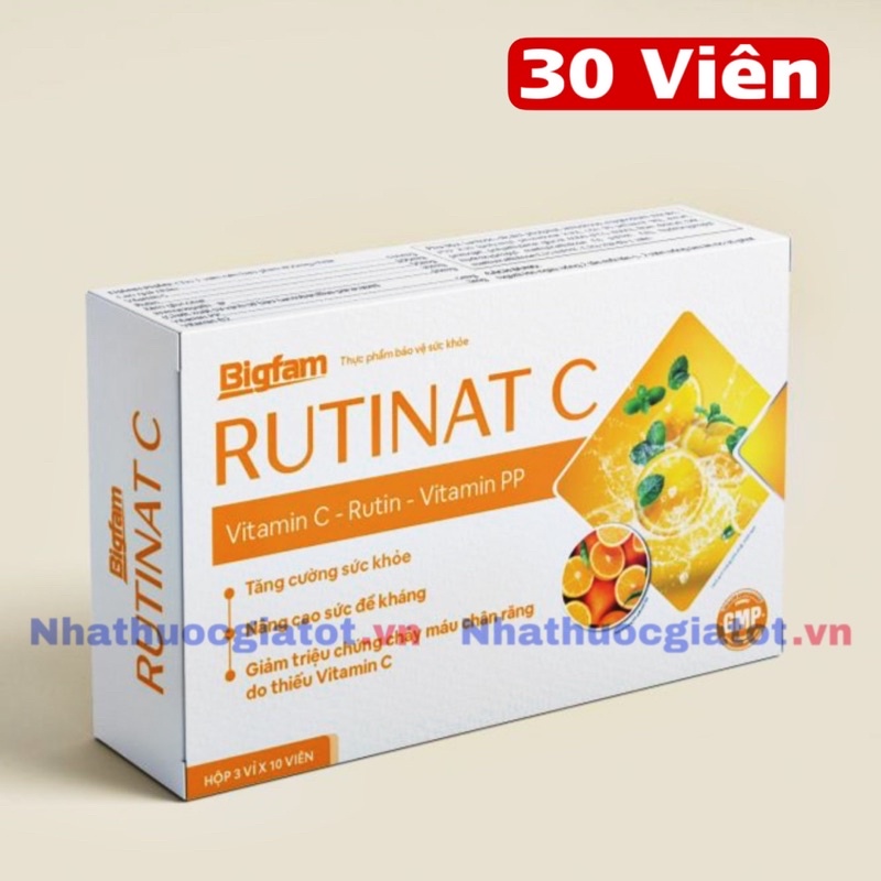 RUTINAT C BIGFAM Hộp 30 Viên Bổ Sung Vitamin C Hỗ Trợ Tăng Cường Sức Đề Kháng Cho Cơ Thể, Hỗ Trợ Giảm Chảy Máu Chân Răng