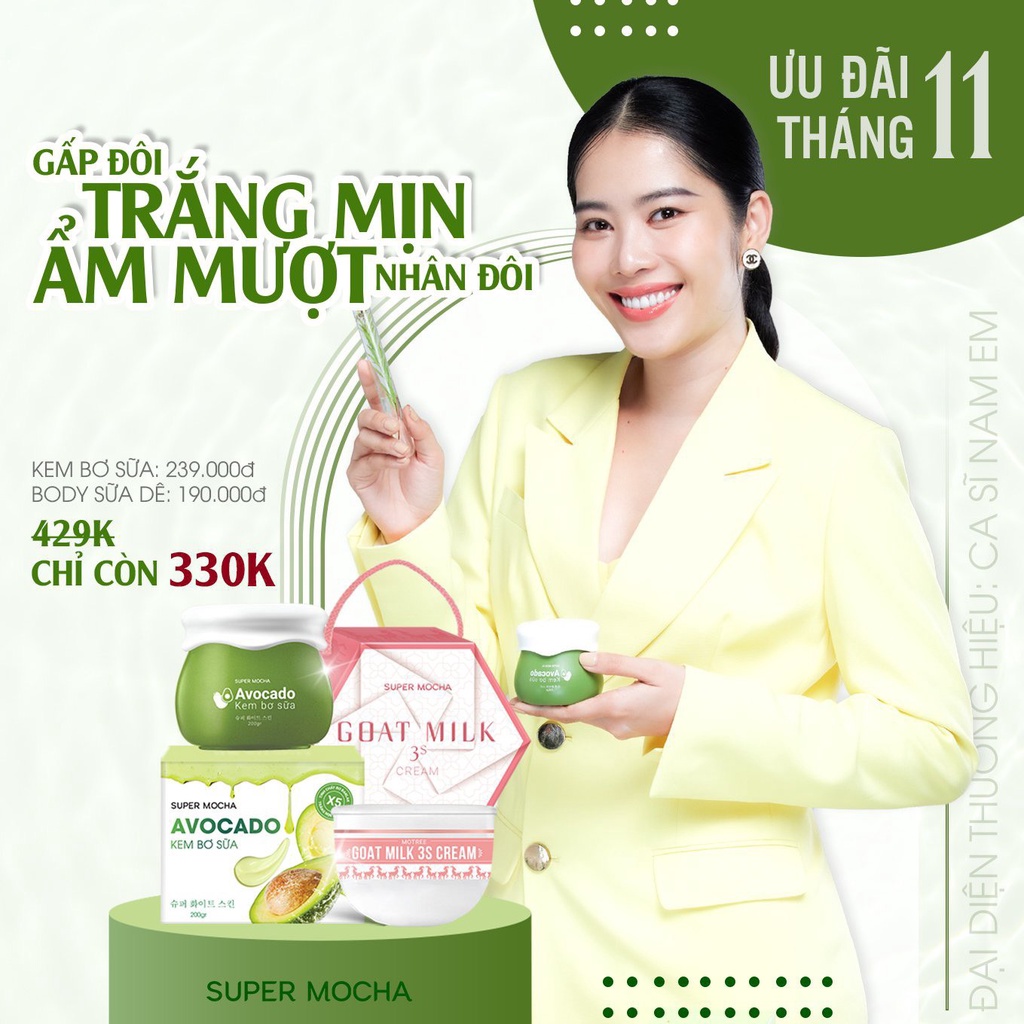 Kem body sữa dê MOCHA, kem dưỡng trắng da, dưỡng ẩm làm mịn da, 1 hộp 200gr