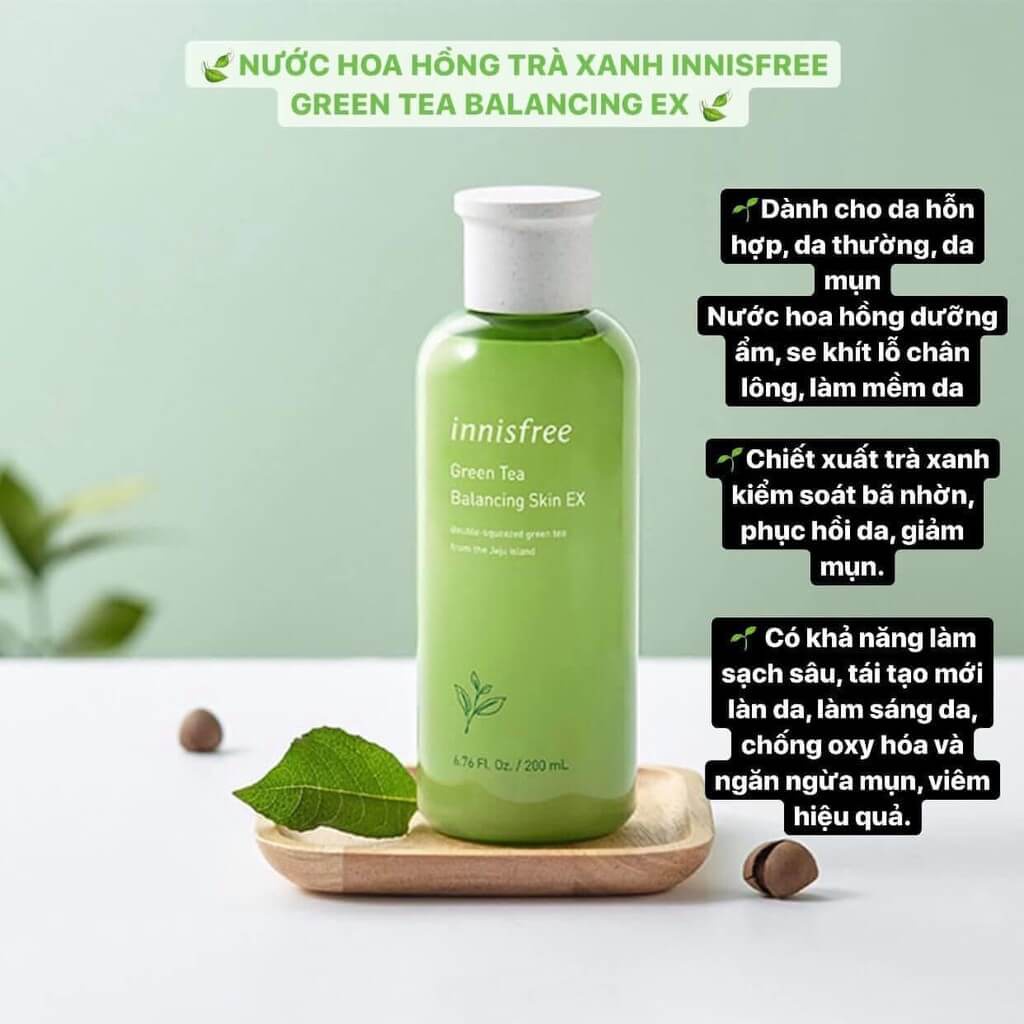 Nước hoa hồng trà xanh giảm mụn và thu nhỏ lỗ chân lông Green Tea Innis.free Balancing Skin