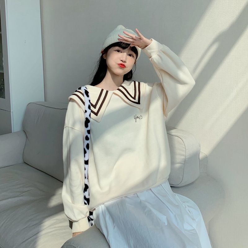Áo sweater Cổ Thủy Thủ Dáng Rộng Dễ Thương Phong Cách Hàn Quốc Thời Trang Thu Đông