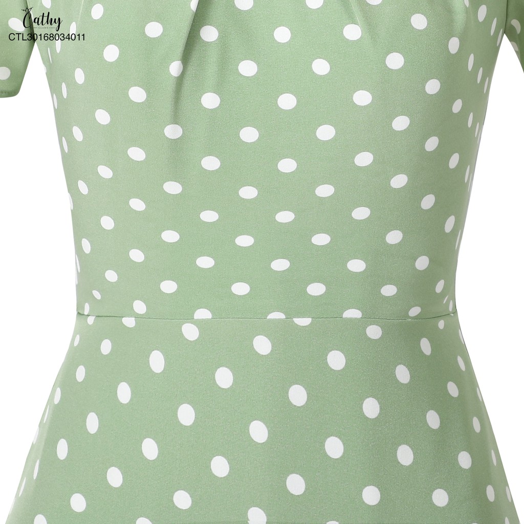 Đầm A Cathy Clans lưng hở giả nơ chấm bi - xanh | BigBuy360 - bigbuy360.vn