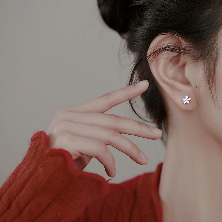 Hoa Bông Tai Fashion Cherry Flower Blossoms Flower Stud Earrings Silver Gold Color Ear Studs Women's Jewelry Birthday Gift